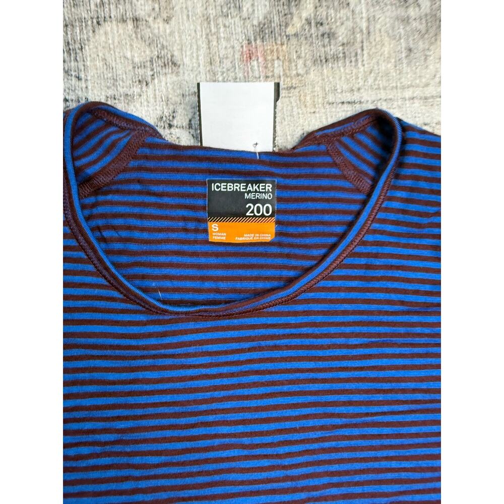 Icebreaker Merino Wool 200 Oasis LS Crewe Thermal Mens Base Layer Top S Stripes - Picture 2 of 9
